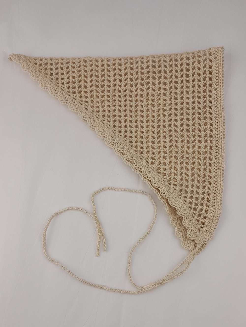 Handcrafted Ivory Crochet Net Filet Head Bandana Kerchief Tie Back